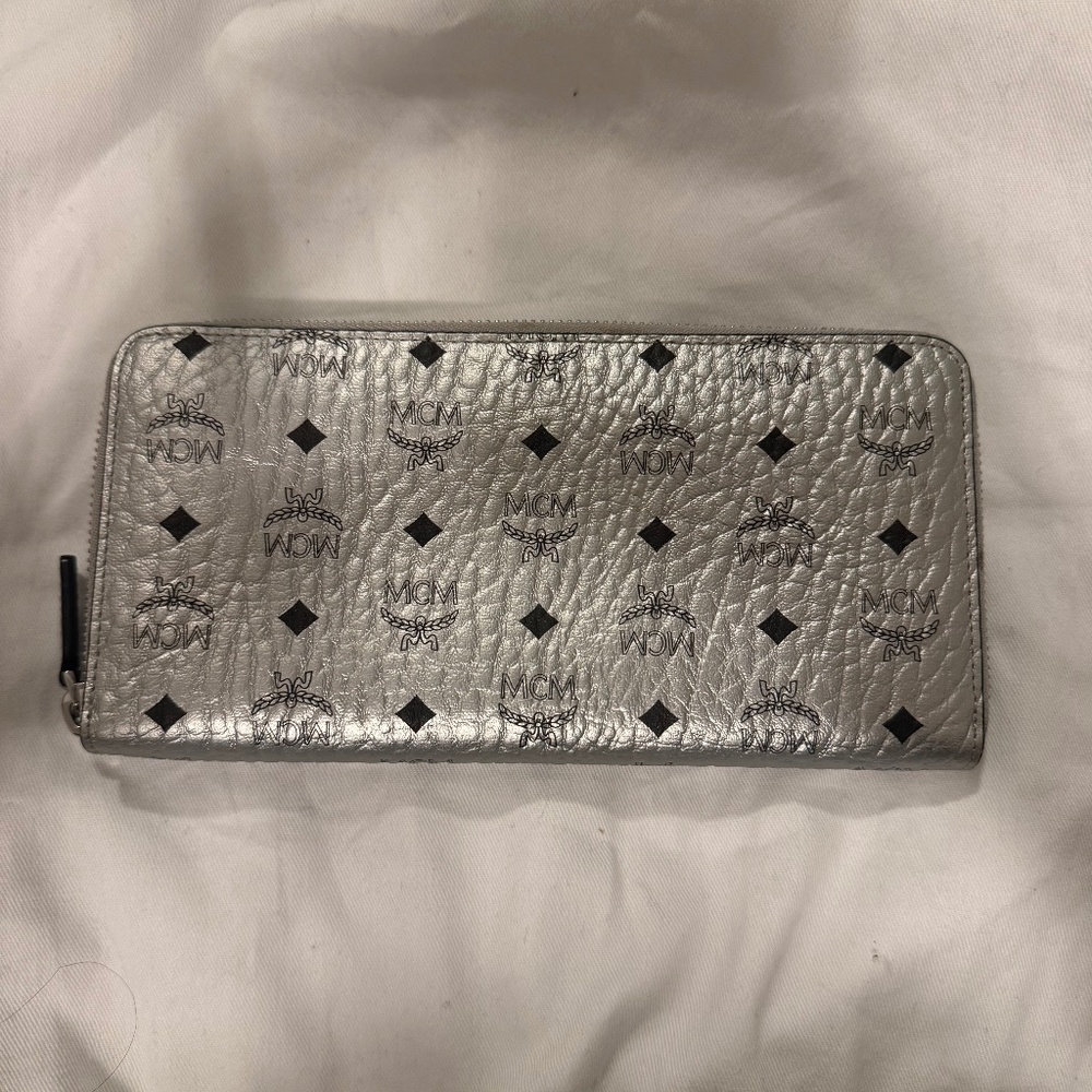 MCM metallic silver wallet